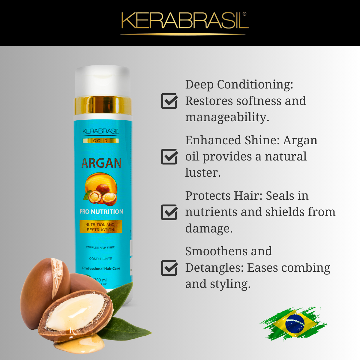 KERABRASIL Argan Oil Hydrating Conditioner - 300ml - Silky Smooth Hair Care