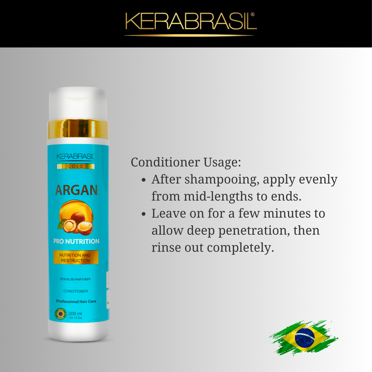 KERABRASIL Argan Oil Hydrating Conditioner - 300ml - Silky Smooth Hair Care