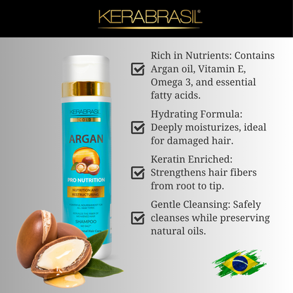 KERABRASIL Argan Oil Nourishing Shampoo - 300ml - Revitalizing Hair Care