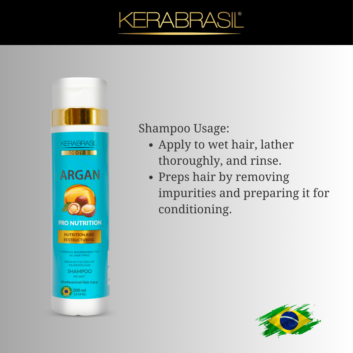 KERABRASIL Argan Oil Nourishing Shampoo - 300ml - Revitalizing Hair Care