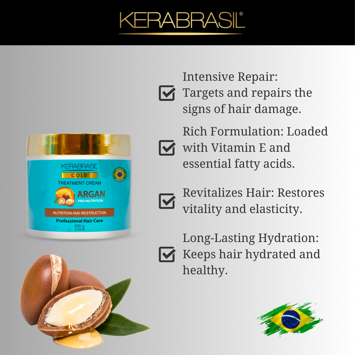 KERABRASIL Argan Oil Hair Mask 500g - Intense Hydration & Repair