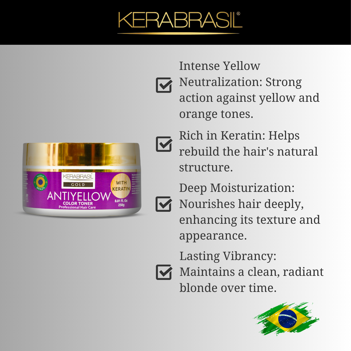 KERABRASIL Antiyellow Hair Care Bundle - 300ml Shampoo & Conditioner, 250g Treatment Cream