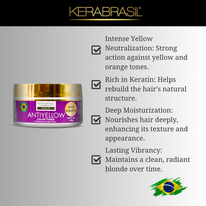 KERABRASIL Antiyellow Hair Care Bundle - 300ml Shampoo & Conditioner, 250g Treatment Cream