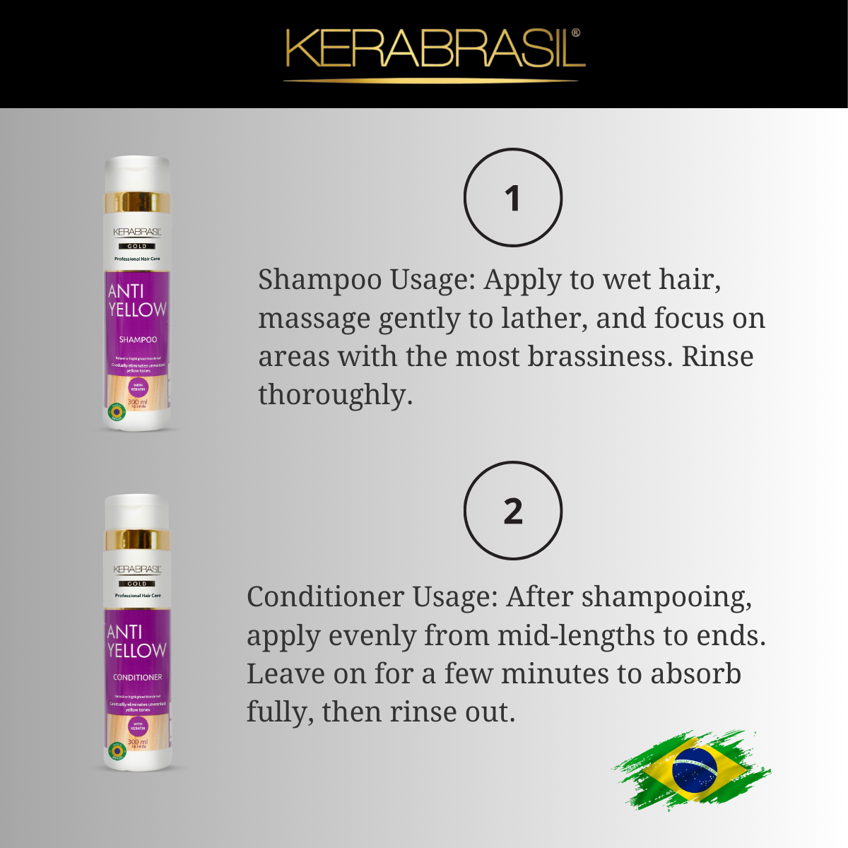 KERABRASIL Antiyellow Hair Care Bundle - 300ml Shampoo & Conditioner, 250g Treatment Cream