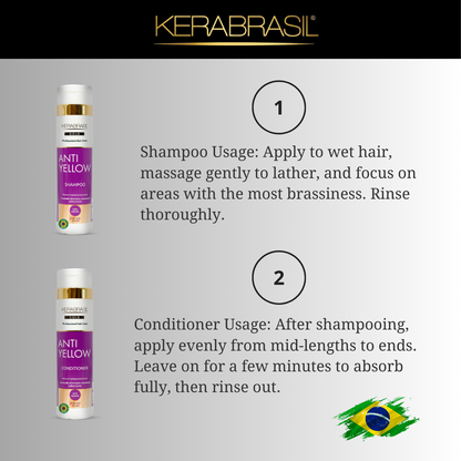 KERABRASIL Antiyellow Hair Care Bundle - 300ml Shampoo & Conditioner, 250g Treatment Cream