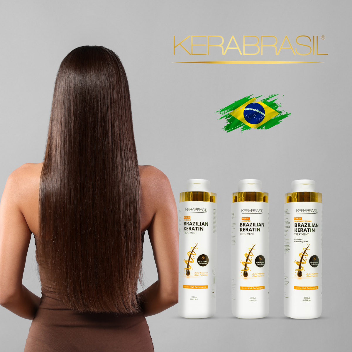 KERABRASIL Brazilian Keratin Hair Care Set - 1L Shampoo, 1L Treatment Cream, 1L Finisher - Complete Smoothing System