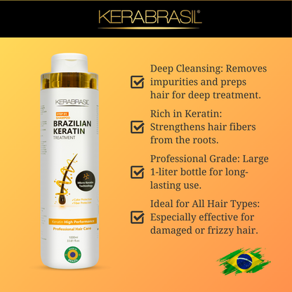 KERABRASIL Brazilian Keratin Hair Care Set - 1L Shampoo, 1L Treatment Cream, 1L Finisher - Complete Smoothing System