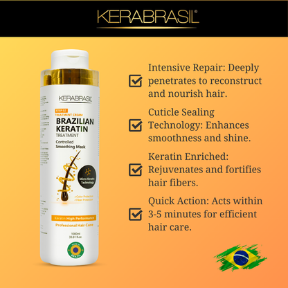 KERABRASIL Brazilian Keratin Hair Care Set - 1L Shampoo, 1L Treatment Cream, 1L Finisher - Complete Smoothing System