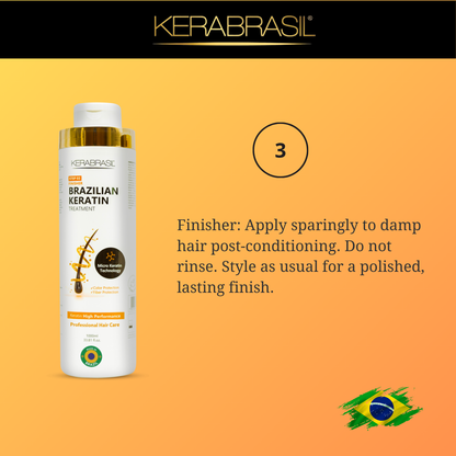 KERABRASIL Brazilian Keratin Hair Care Set - 1L Shampoo, 1L Treatment Cream, 1L Finisher - Complete Smoothing System