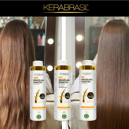 KERABRASIL Brazilian Keratin Hair Care Set - 1L Shampoo, 1L Treatment Cream, 1L Finisher - Complete Smoothing System