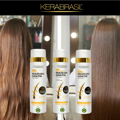 KERABRASIL Brazilian Keratin Hair Care Set - 300ml Shampoo, 300ml Treatment Cream, 300ml Finisher - Complete Smoothing System