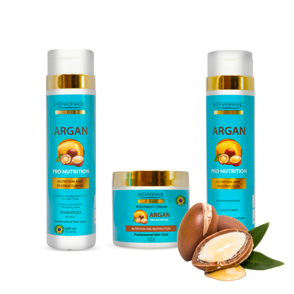 KERABRASIL Argan Oil Hair Care Bundle - 300ml Shampoo & Conditioner, 500g Treatment