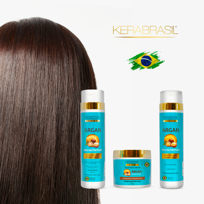 KERABRASIL Argan Oil Hair Care Bundle - 300ml Shampoo & Conditioner, 500g Treatment