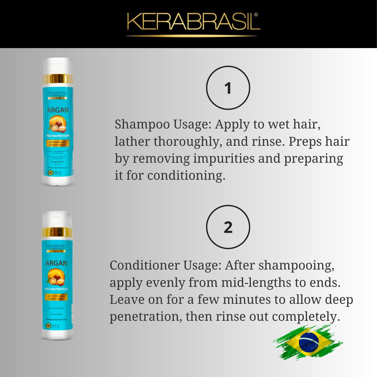 KERABRASIL Argan Oil Hair Care Bundle - 300ml Shampoo & Conditioner, 500g Treatment