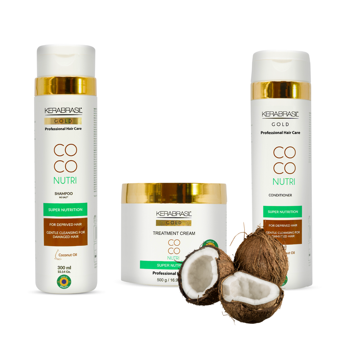 KERABRASIL Coconut Hair Revitalizing Set - 300ml Shampoo & Conditioner, 500g Treatment