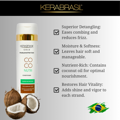 KERABRASIL Coconut Hair Revitalizing Set - 300ml Shampoo & Conditioner, 500g Treatment