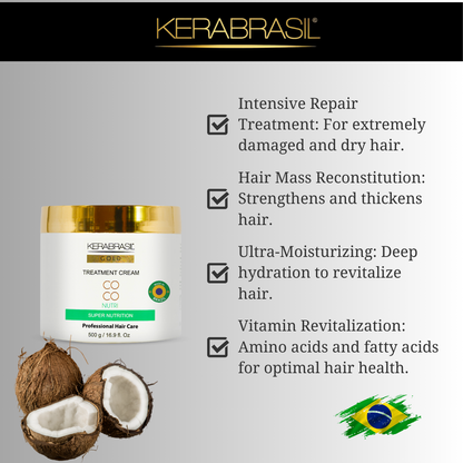 KERABRASIL Coconut Hair Revitalizing Set - 300ml Shampoo & Conditioner, 500g Treatment