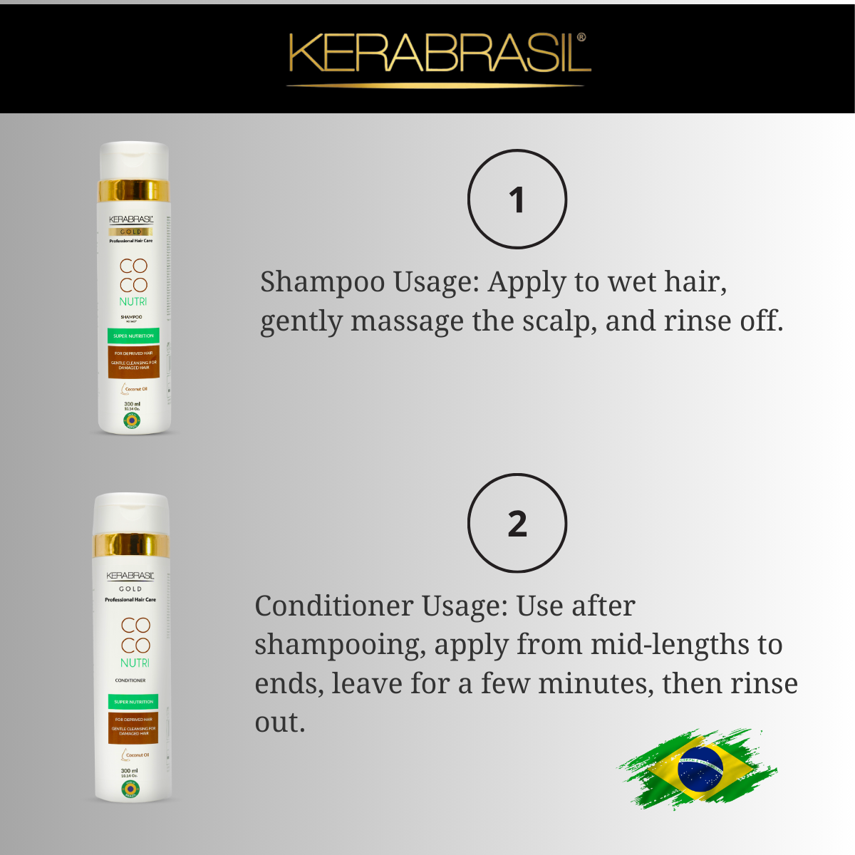 KERABRASIL Coconut Hair Revitalizing Set - 300ml Shampoo & Conditioner, 500g Treatment