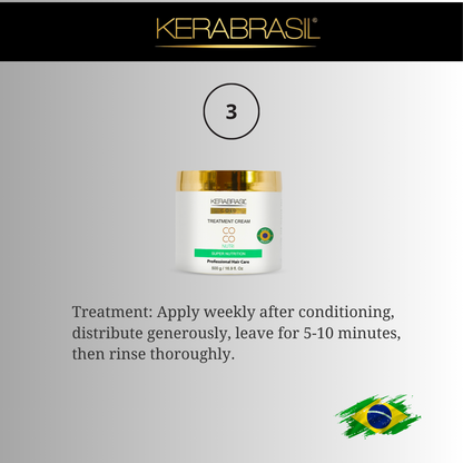 KERABRASIL Coconut Hair Revitalizing Set - 300ml Shampoo & Conditioner, 500g Treatment