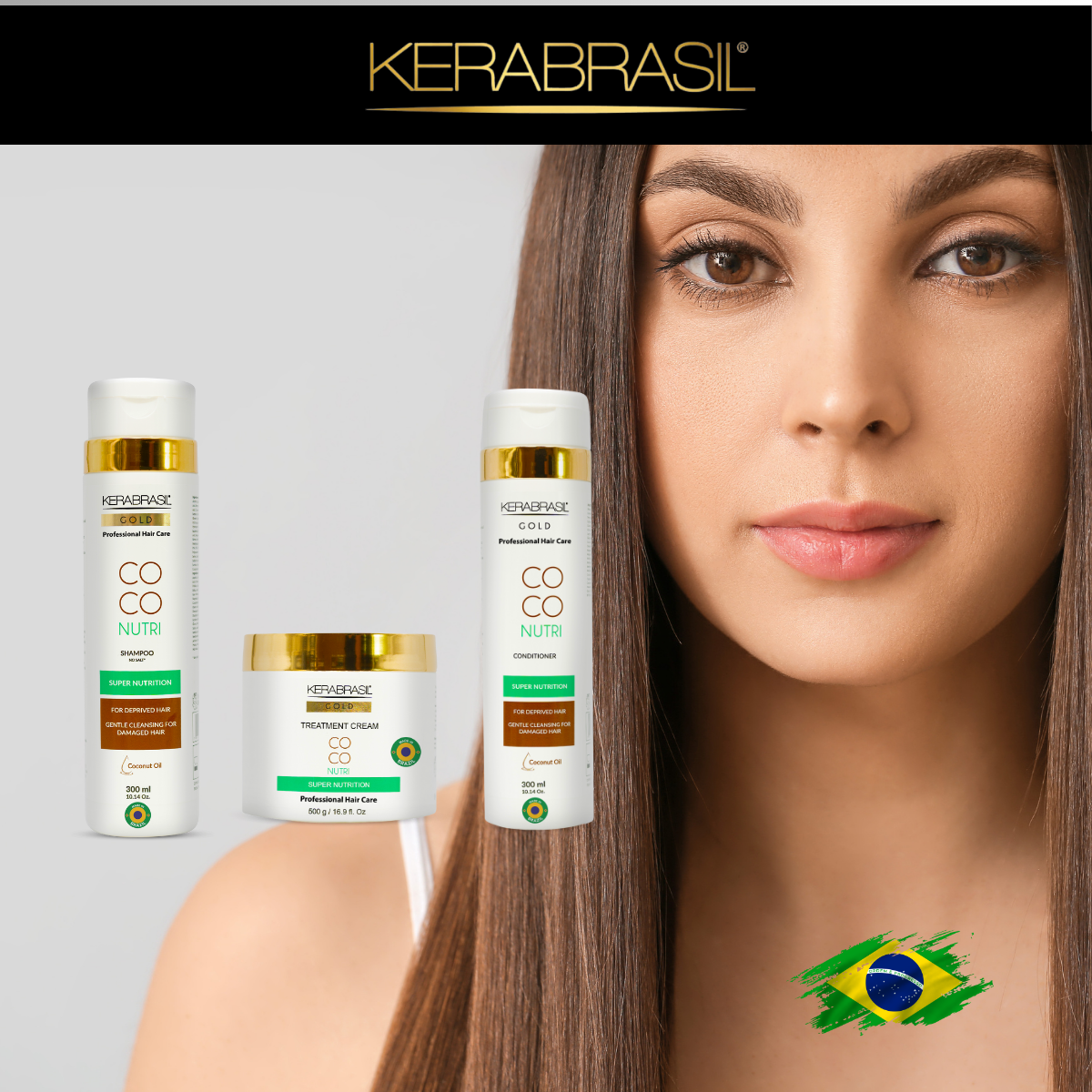 KERABRASIL Coconut Hair Revitalizing Set - 300ml Shampoo & Conditioner, 500g Treatment