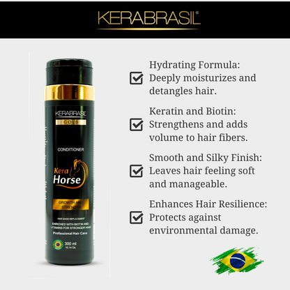 KERABRASIL Kerahorse Full Repair Bundle - 300ml Shampoo & Conditioner, 500g Treatment