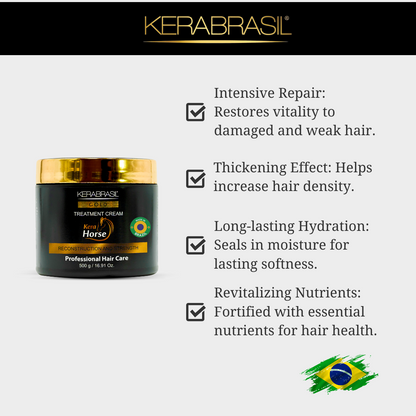 KERABRASIL Kerahorse Full Repair Bundle - 300ml Shampoo & Conditioner, 500g Treatment