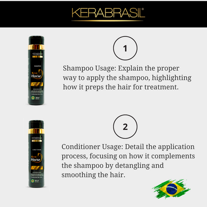 KERABRASIL Kerahorse Full Repair Bundle - 300ml Shampoo & Conditioner, 500g Treatment