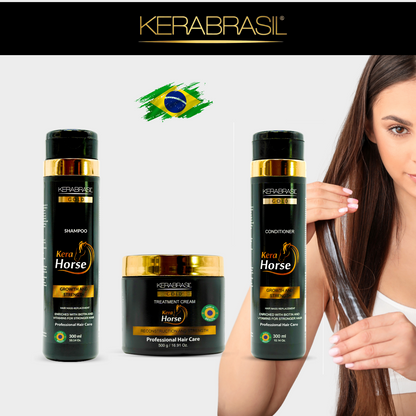 KERABRASIL Kerahorse Full Repair Bundle - 300ml Shampoo & Conditioner, 500g Treatment