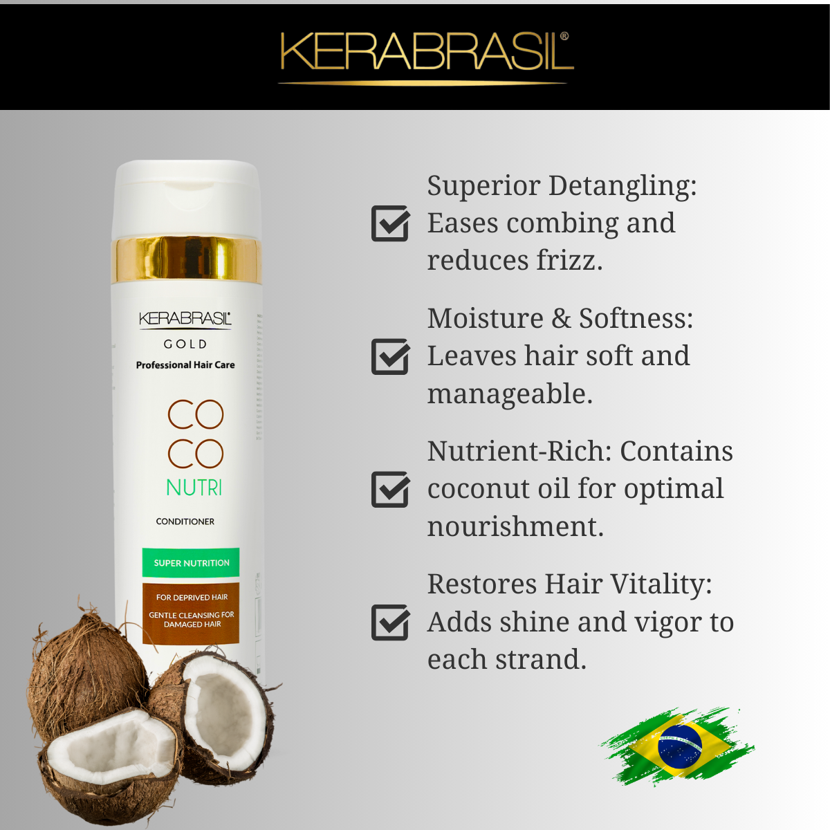 KERABRASIL Coconut Rich Conditioner - 300ml - Smooth & Shine Hair Therapy