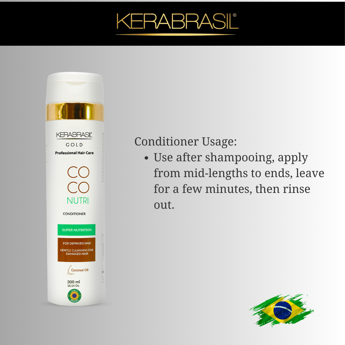 KERABRASIL Coconut Rich Conditioner - 300ml - Smooth & Shine Hair Therapy