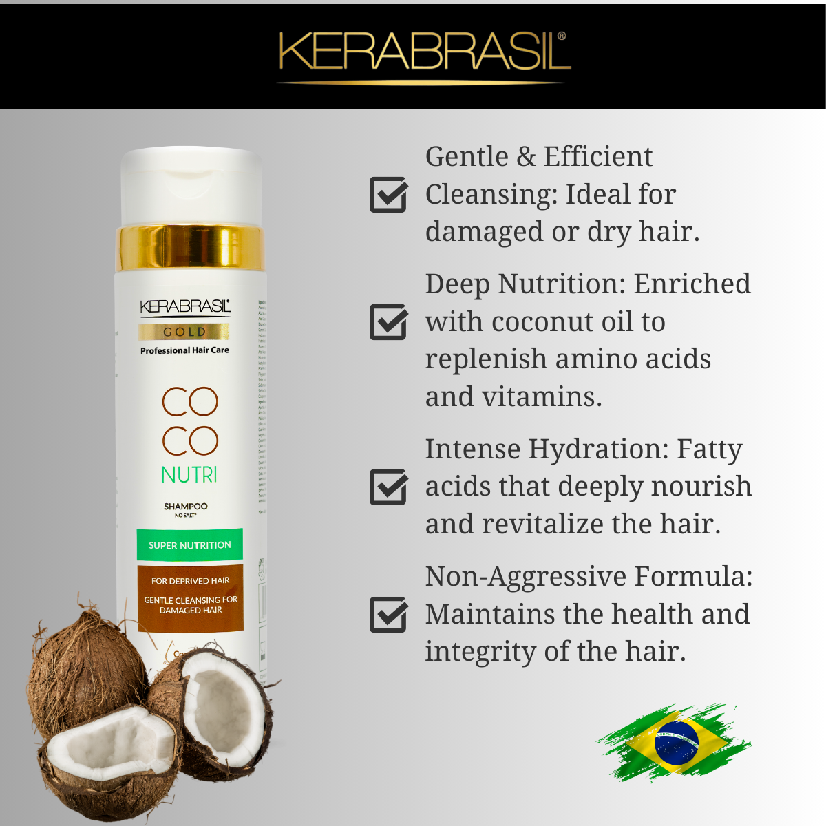 KERABRASIL Coconut Moisture Shampoo - 300ml - Tropical Hydration for Hair