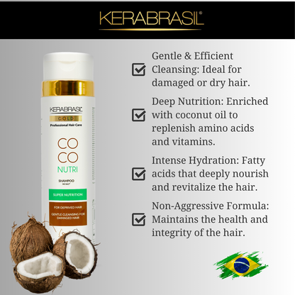 KERABRASIL Coconut Moisture Shampoo - 300ml - Tropical Hydration for Hair