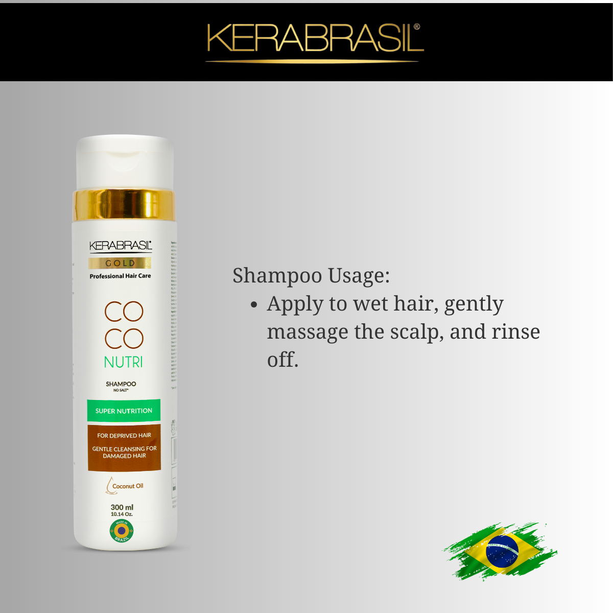 KERABRASIL Coconut Moisture Shampoo - 300ml - Tropical Hydration for Hair