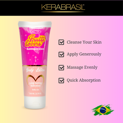 Kerabrasil Frutti Lovers Bubblegum Scented Body Lotion - Deep Hydration, Soft Skin, 6.76 oz