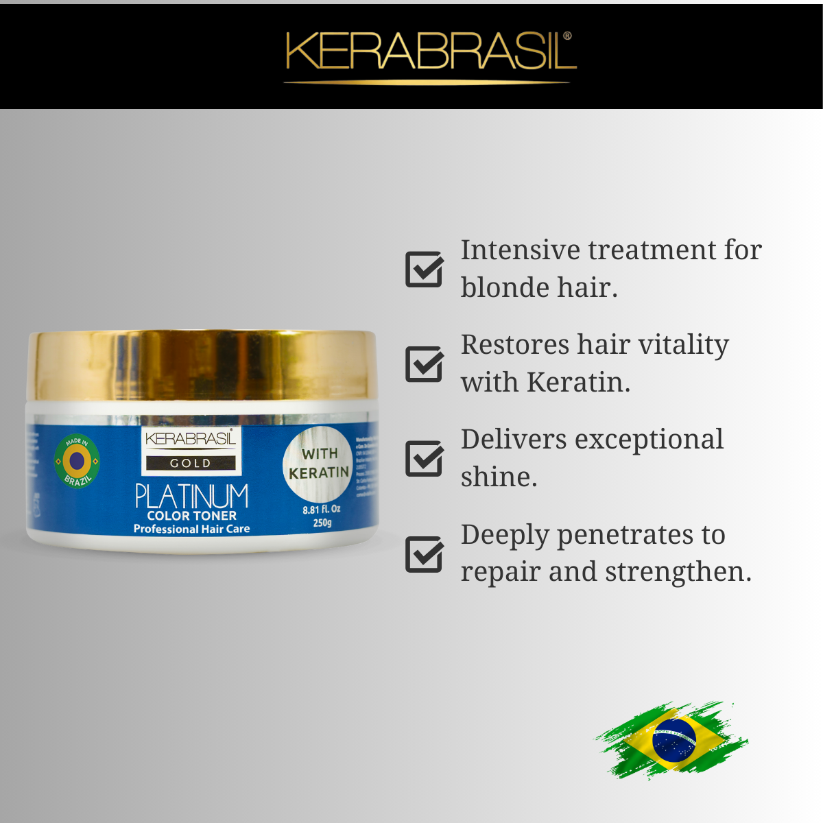 KERABRASIL Platinum Hair Care Set - 300ml Shampoo & Conditioner, 250g Treatment Cream