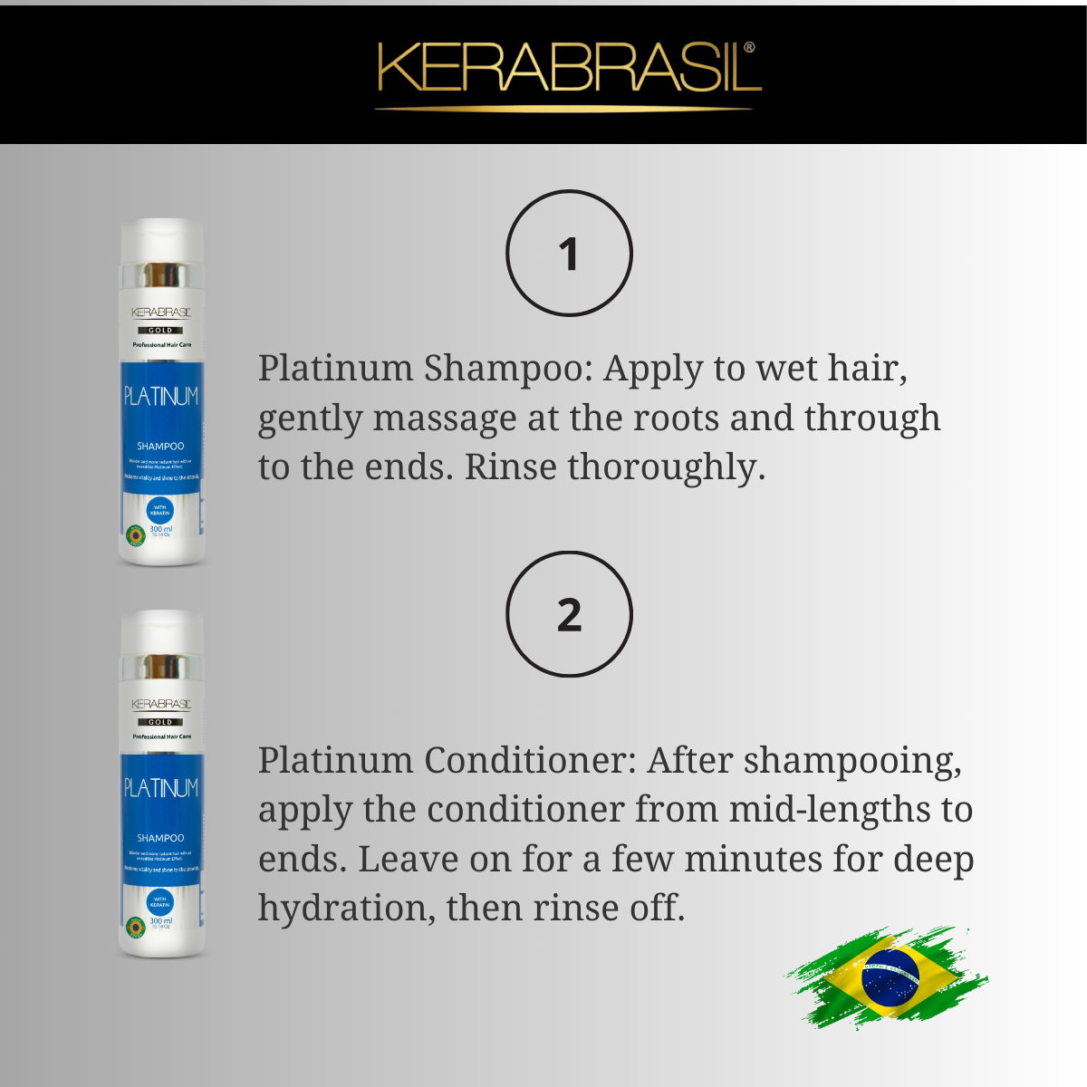 KERABRASIL Platinum Hair Care Set - 300ml Shampoo & Conditioner, 250g Treatment Cream