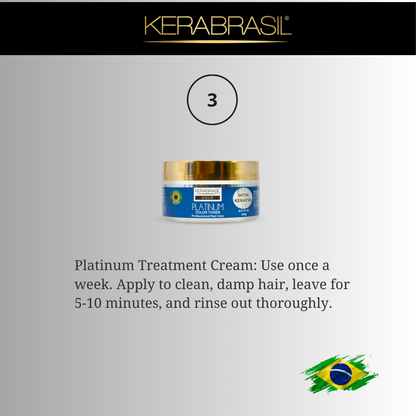 KERABRASIL Platinum Hair Care Set - 300ml Shampoo & Conditioner, 250g Treatment Cream