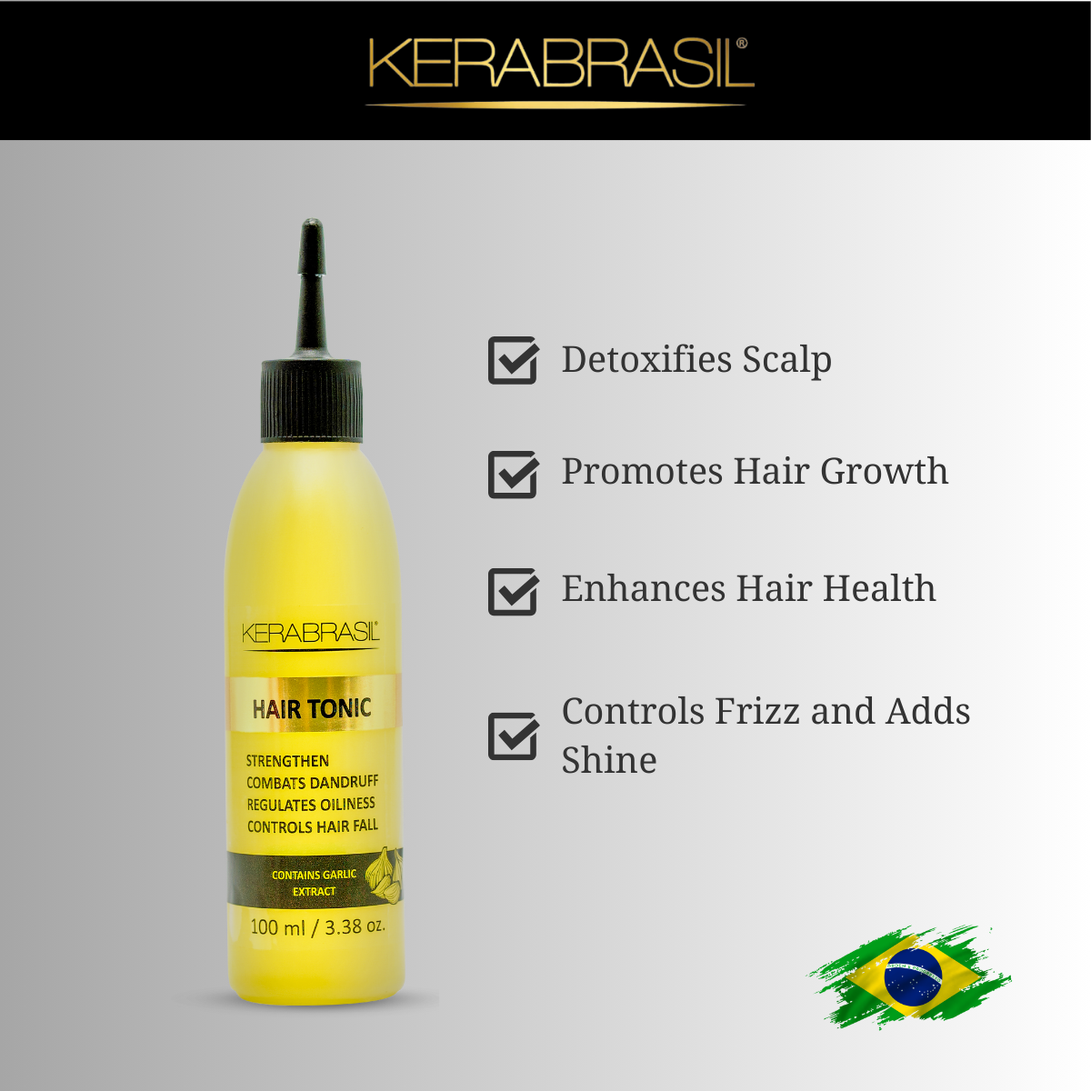 KERABRASIL Hair Toner with Garlic Extract - Detoxify & Stimulate Hair Growth, 3.38 oz (100ml)