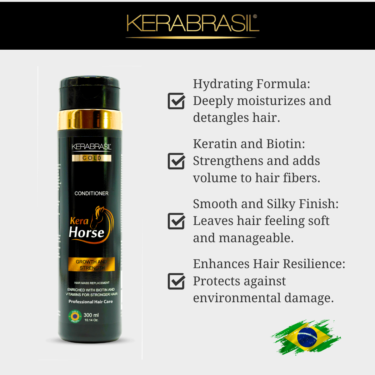 KERABRASIL Kerahorse Conditioner 300ml - Smooth & Fortifying Hair Care