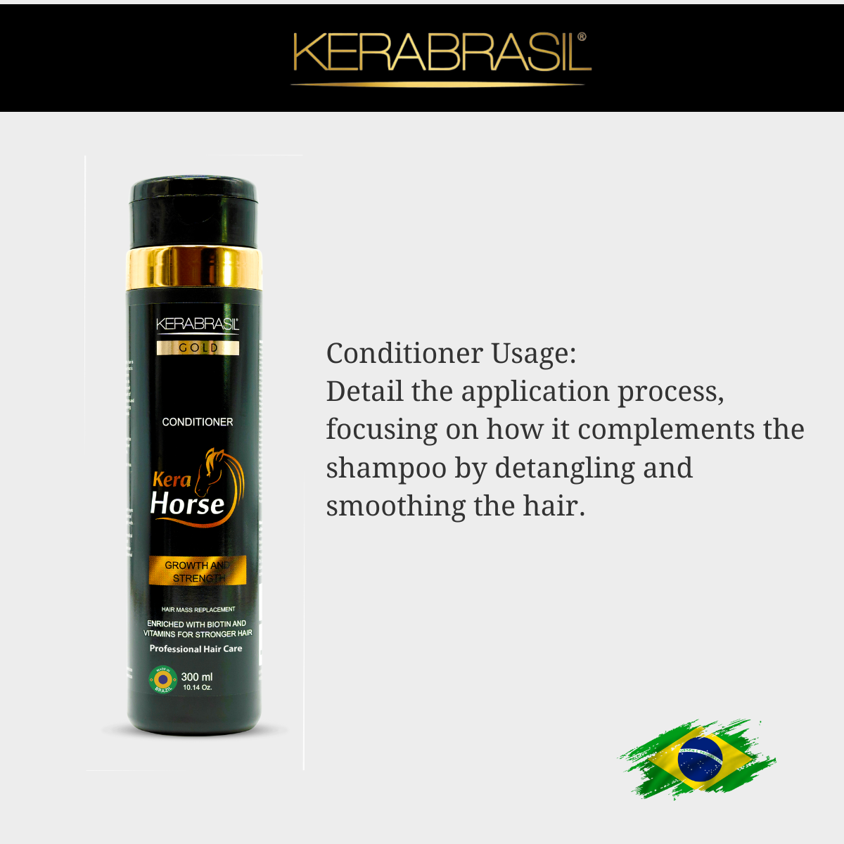 KERABRASIL Kerahorse Conditioner 300ml - Smooth & Fortifying Hair Care