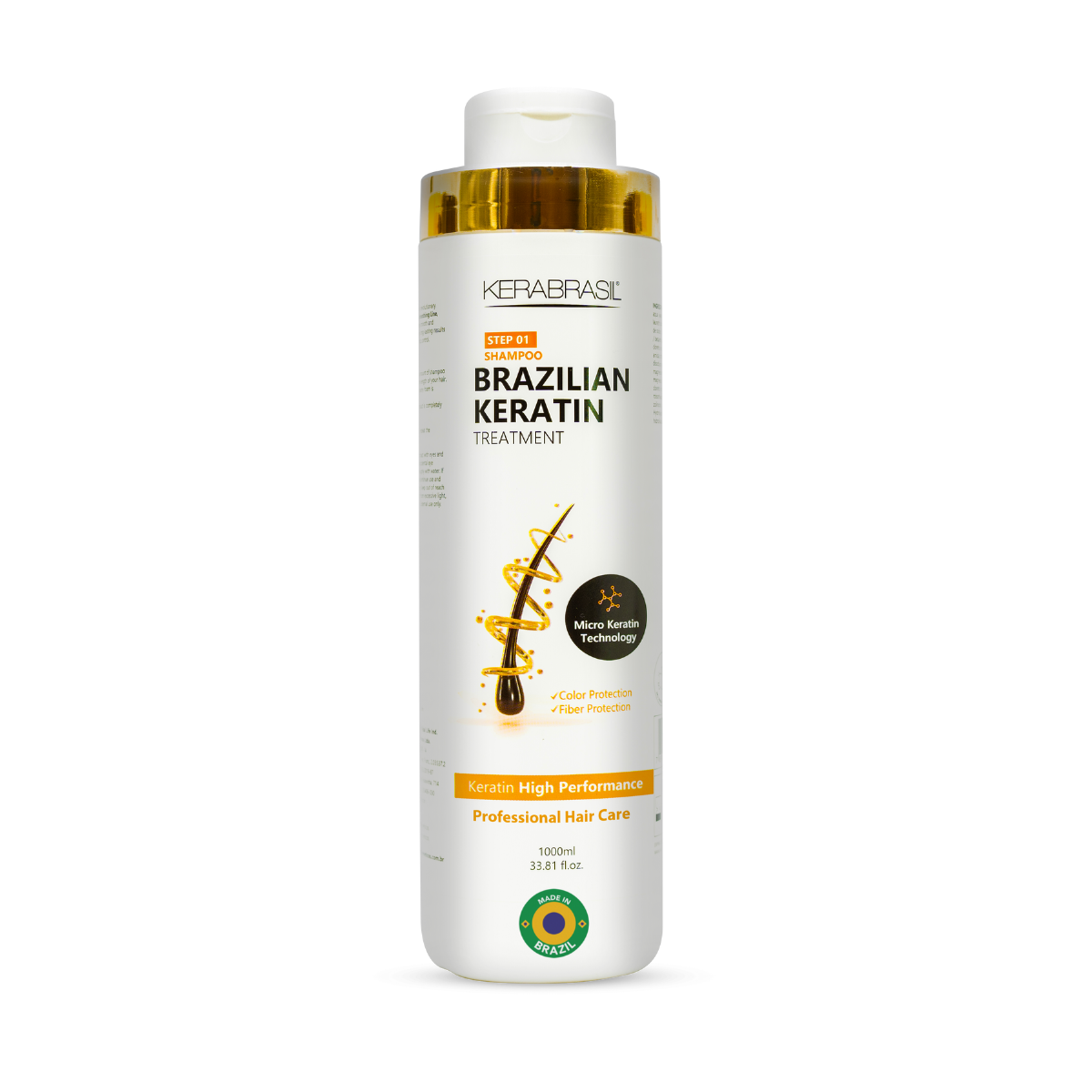 KERABRASIL Brazilian Keratin Shampoo for damaged and frizzy hair, large 1-liter bottle.