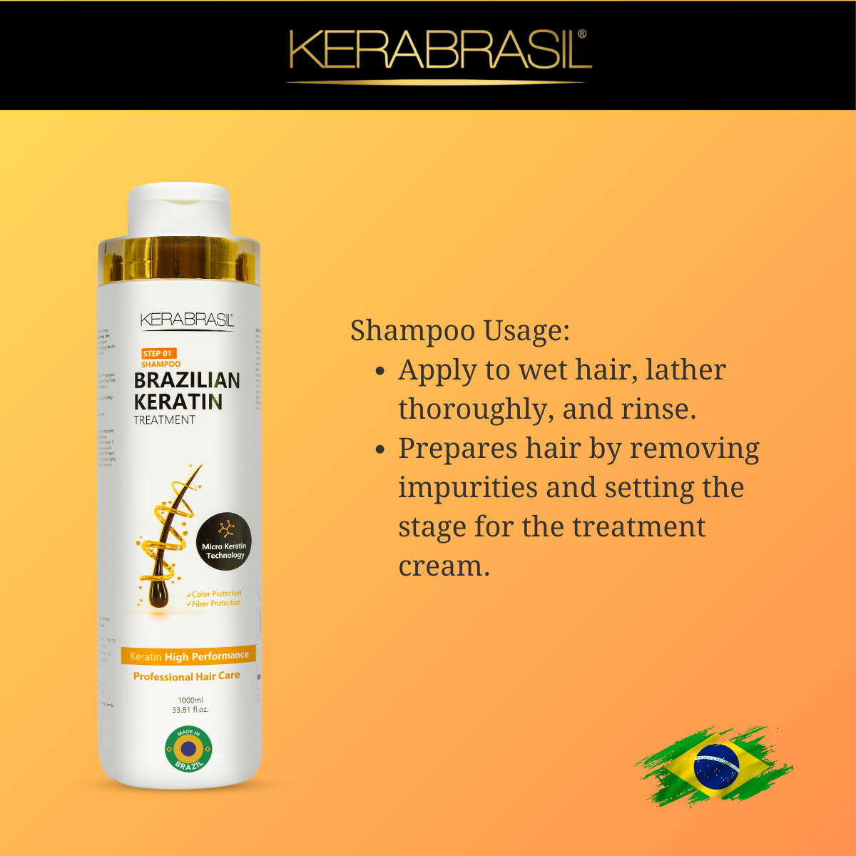 Professional-grade KERABRASIL Brazilian Keratin Shampoo, rich in keratin, ideal for all hair types.