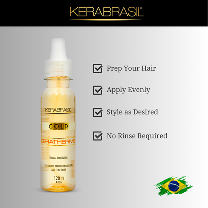 KERABRASIL Kerathermo Gold Thermal Protector - 4.06 oz (120ml) - Heat Defense, Shine, and Frizz Control