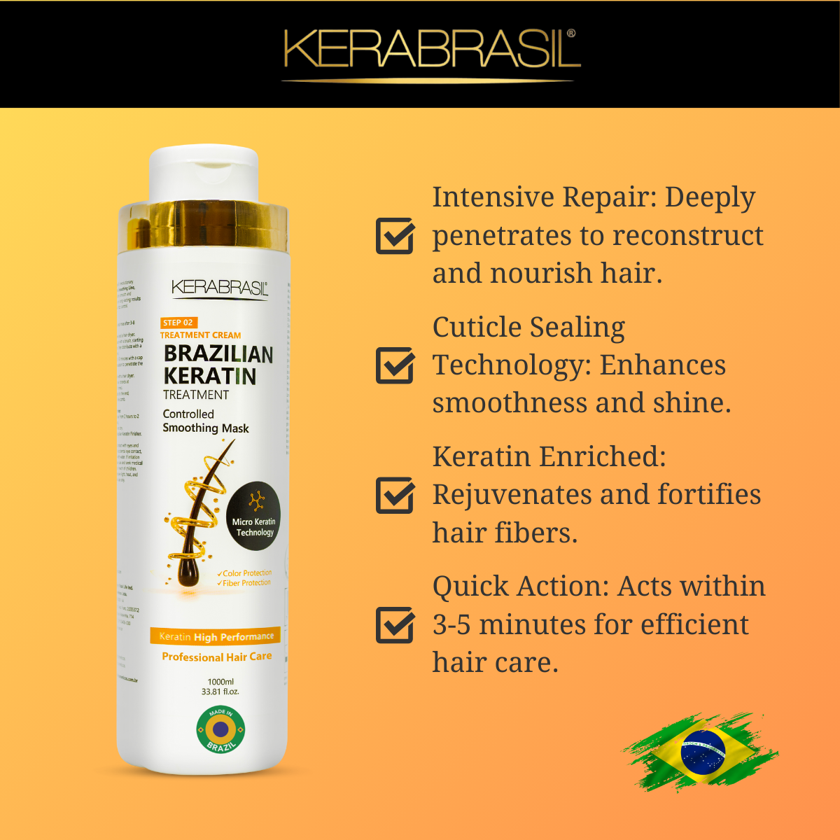 KERABRASIL Keratin Intensive Treatment Cream 1L - Hair Reconstruction Therapy